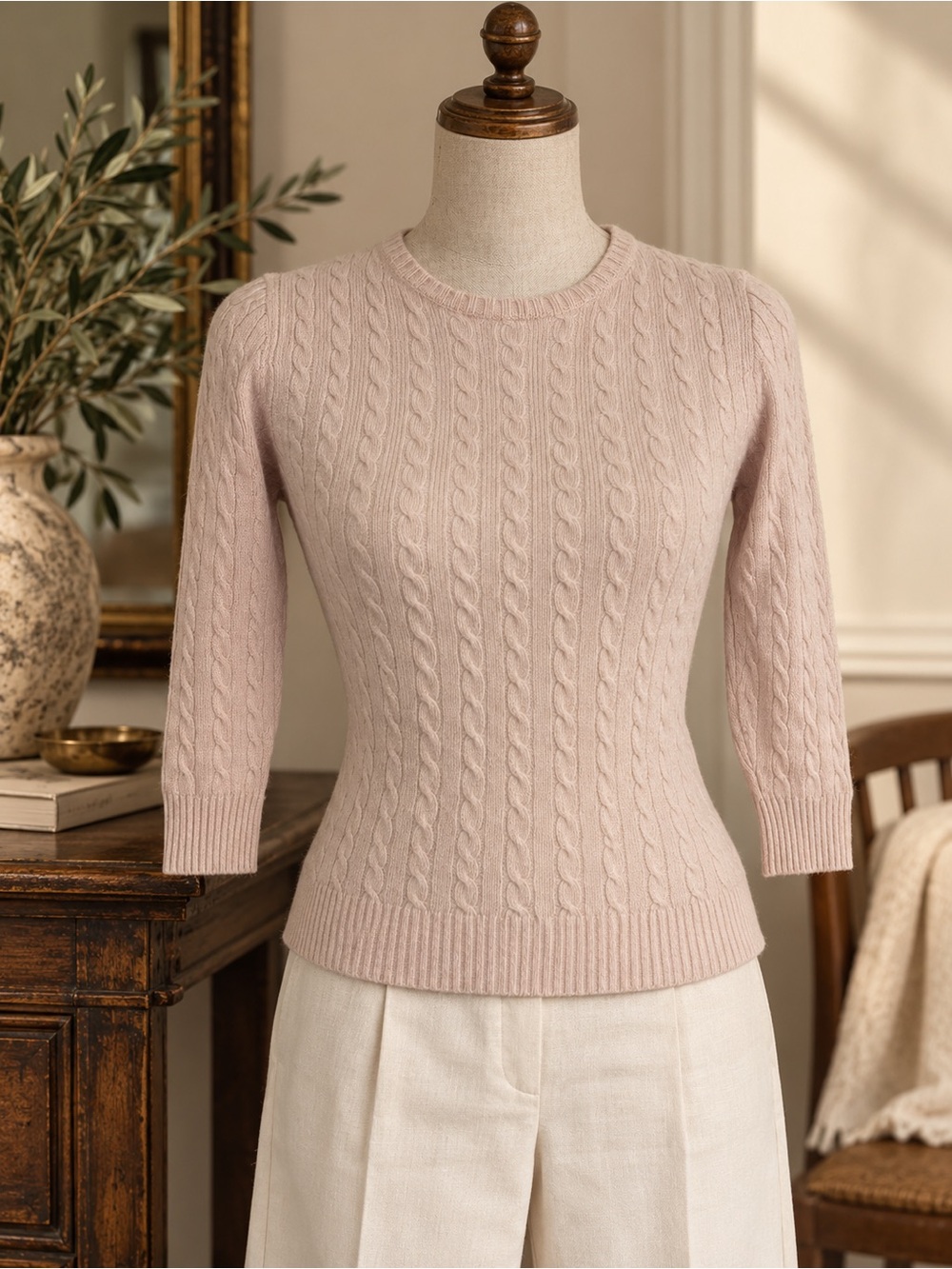 J Crew Cashmerew Black Label Blush Pink Cable Knit Sweater Top XXSml